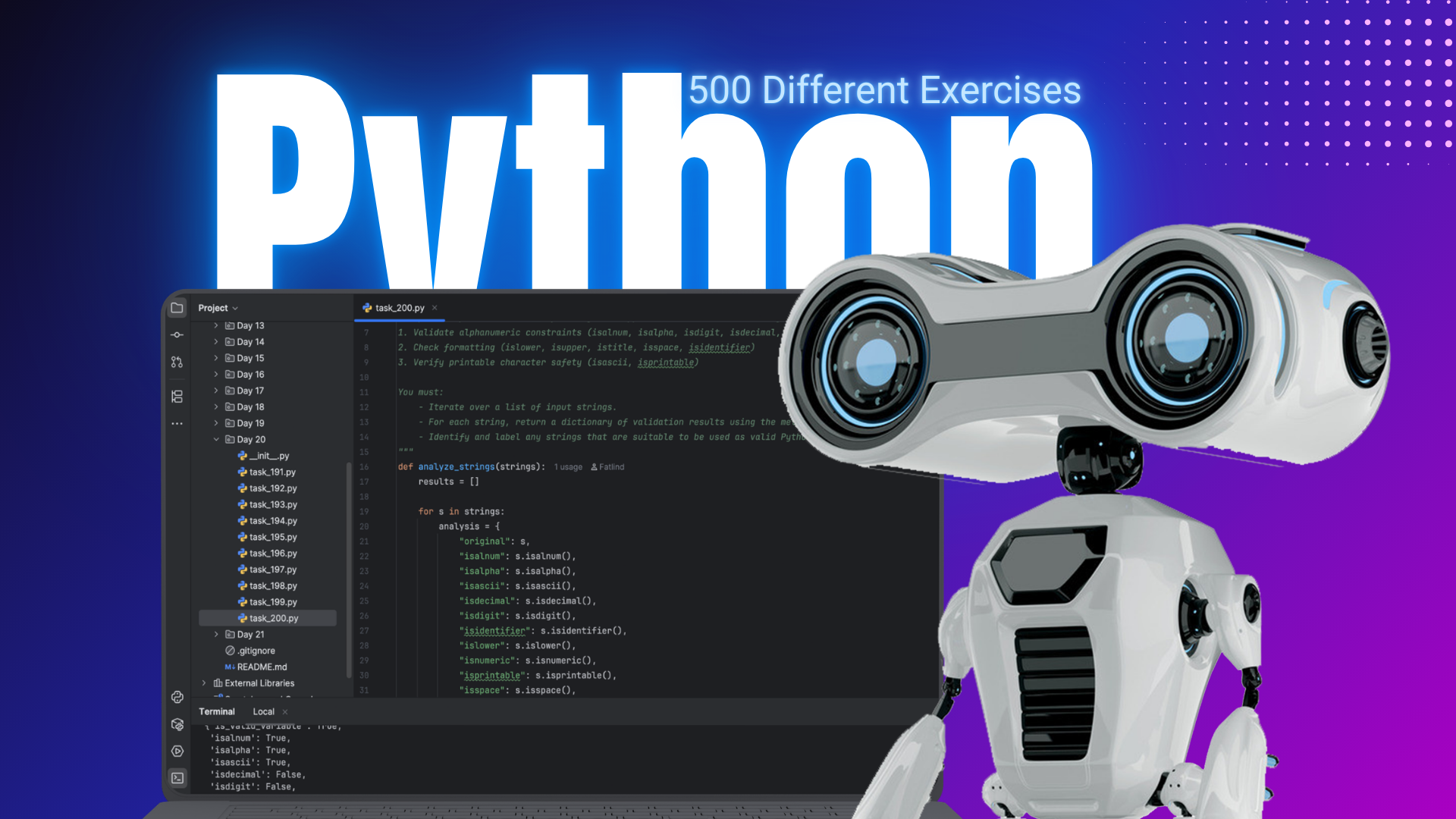 500 Python Exercises That Build Real Skills - Built a structured collection of 500 Python exercises covering built-in functions, data structures, OOP, and core concepts. Each task reinforces real problem-solving skills and practical implementation. Designed to strengthen fundamentals, improve logical thinking, and build production-ready coding habits through hands-on practice.